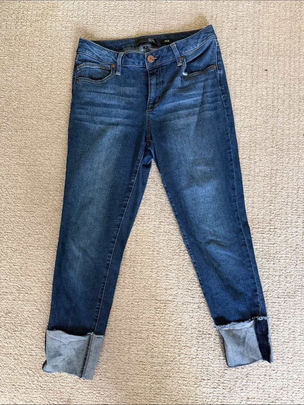 1822 Denim Dark Blue Boyfriend Jeans with Cuffed Hem
